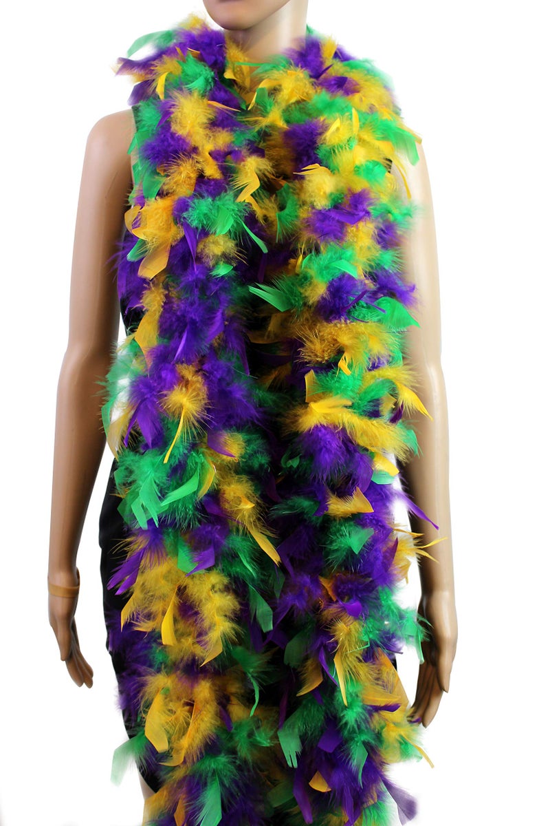 Flydreamfeathers 60 Gram, 2 yards Long Chandelle Feather Boa Great for Party, Wedding, Halloween Costume, Christmas Tree, Decoration(Mardi Gras_ - Image 2
